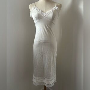Vintage Movie Star White Lace Trimmed Slip Dress
